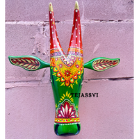 Wooden Painted Cow Head 15 Inches| Bull | Nandi Head Mask Wall Décor. Wooden Wall Hanging. Ethnic Indian Art.