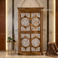 Wooden Indian Carving Wardrobe / Wooden carving Sideboard / Wooden Storage Cabinet | Luxury Entryway Table | wooden Storage Cupboard.