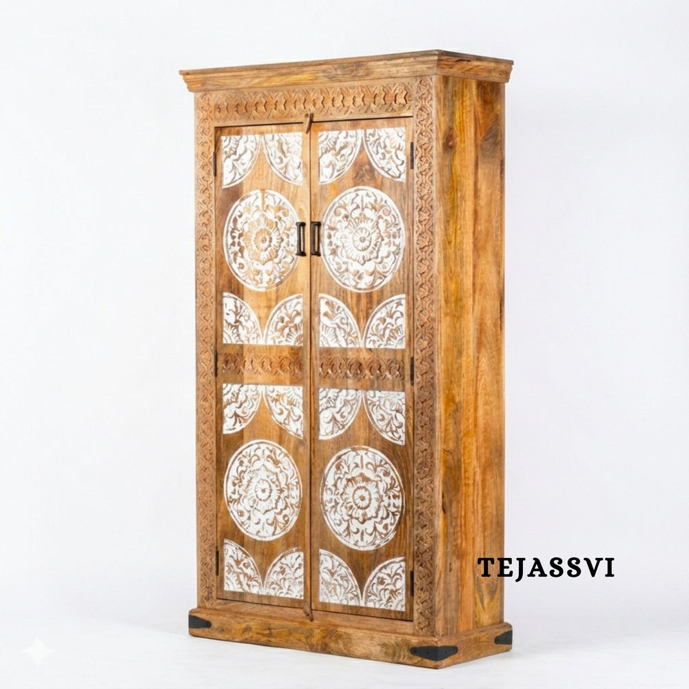 Wooden Indian Carving Wardrobe / Wooden carving Sideboard / Wooden Storage Cabinet | Luxury Entryway Table | wooden Storage Cupboard.