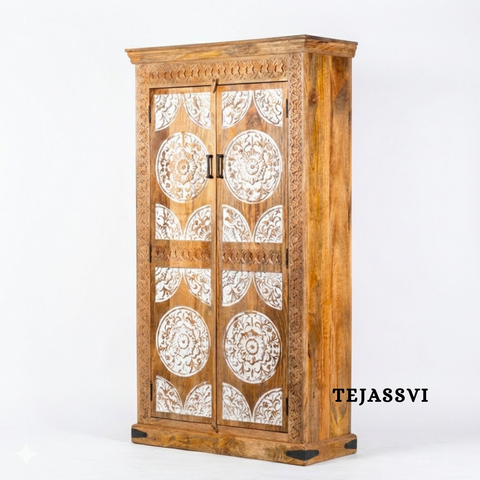 Wooden Indian Carving Wardrobe / Wooden carving Sideboard / Wooden Storage Cabinet | Luxury Entryway Table | wooden Storage Cupboard.