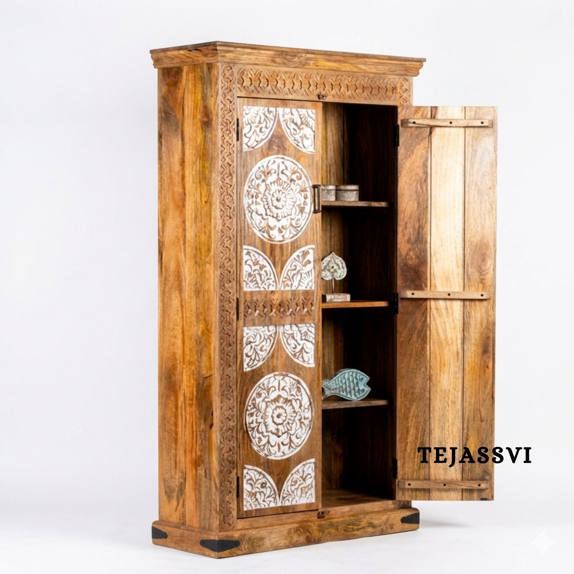 Wooden Indian Carving Wardrobe / Wooden carving Sideboard / Wooden Storage Cabinet | Luxury Entryway Table | wooden Storage Cupboard.