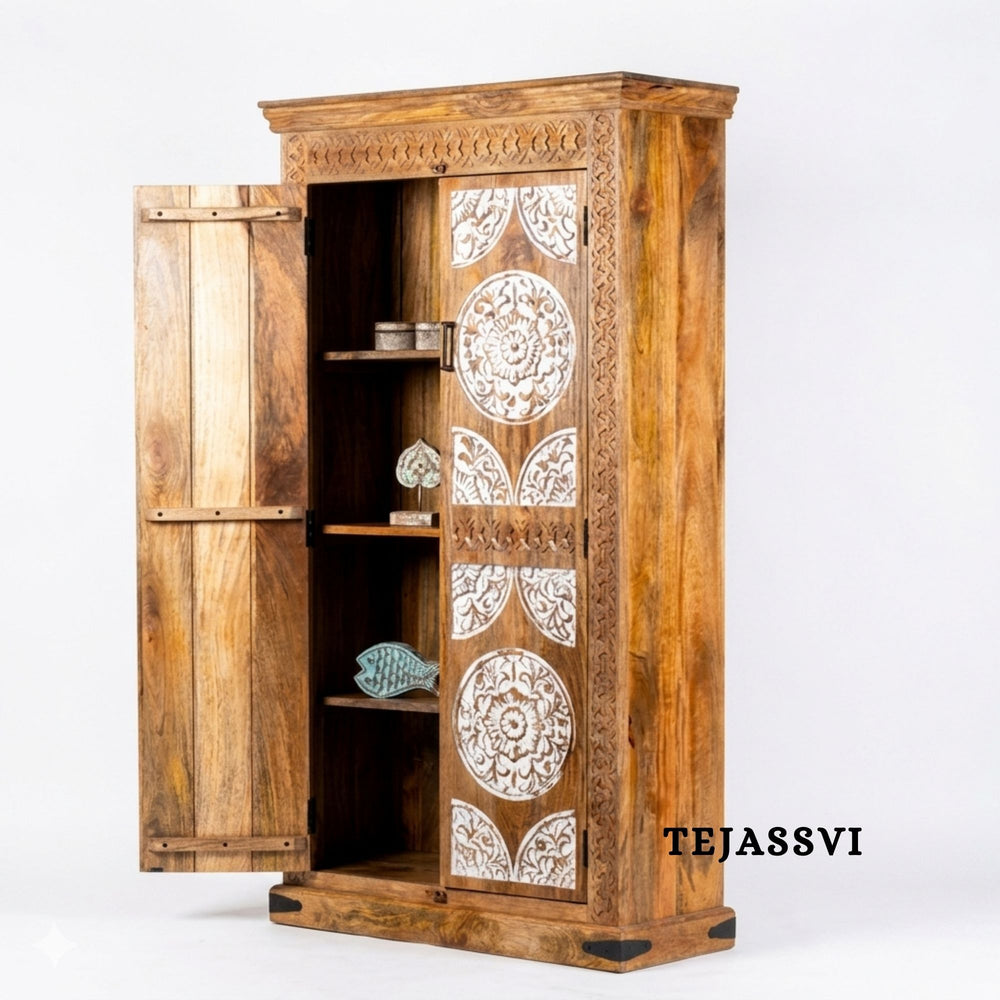 Wooden Indian Carving Wardrobe / Wooden carving Sideboard / Wooden Storage Cabinet | Luxury Entryway Table | wooden Storage Cupboard.