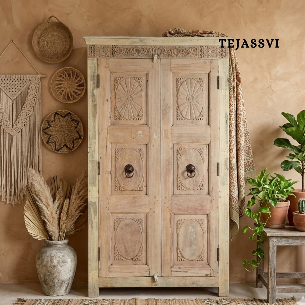 Wooden Indian Carving Wardrobe / Wooden carving Sideboard / Wooden Storage Cabinet | Luxury Entryway Table | wooden Storage Sideboard.