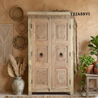 Wooden Indian Carving Wardrobe / Wooden carving Sideboard / Wooden Storage Cabinet | Luxury Entryway Table | wooden Storage Sideboard.