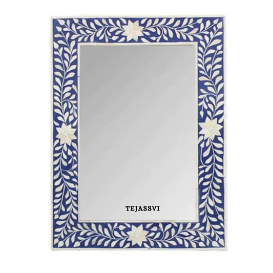 Bone Inlay floral design  blue Color Wall Hanging Large Mirror  / wooden bone inlay wall mirror / Wall Décor / Wall Hanging.