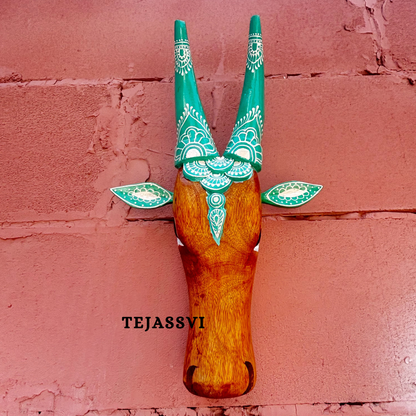 16 Wooden Cow Head | Bull | Nandi Head Mask Wall Décor. Wooden Wall Hanging. Ethnic Indian Art Best Minimalist Gift Idea for Christmas/Diwali