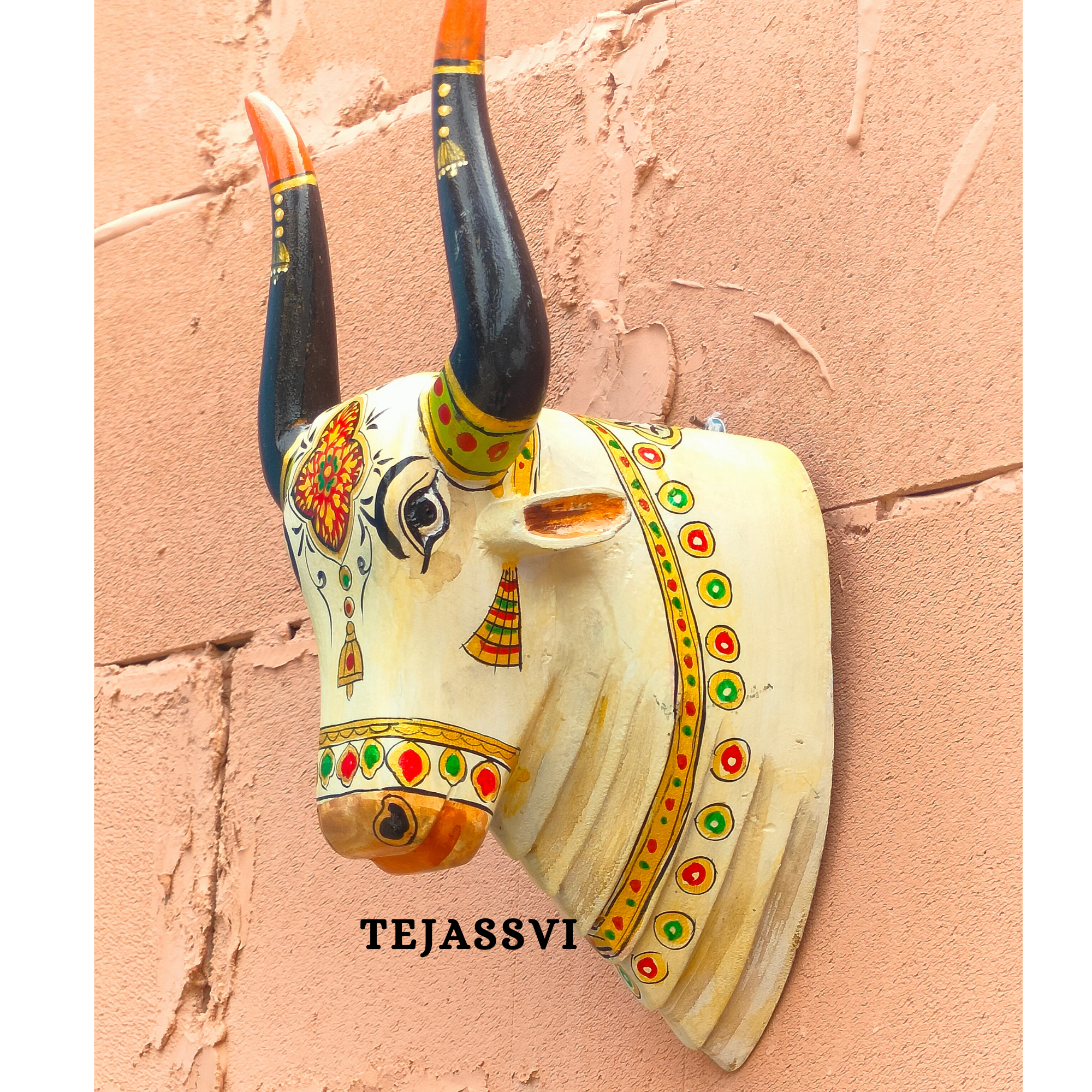 Wooden Carving Bull Head | Bull | Nandi Head Mask Wall Décor. Wall Hanging. Ethnic Indian Art Best Minimalist Gift Idea for Christmas/Diwali