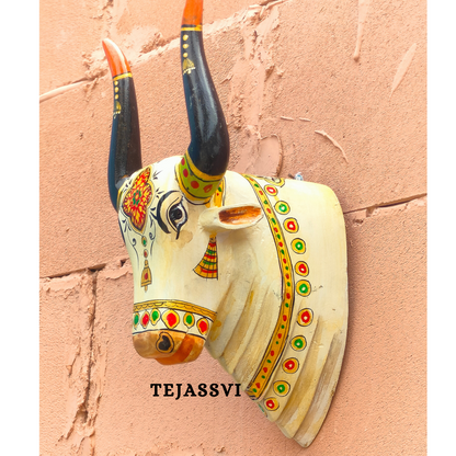 Wooden Carving Bull Head | Bull | Nandi Head Mask Wall Décor. Wall Hanging. Ethnic Indian Art Best Minimalist Gift Idea for Christmas/Diwali
