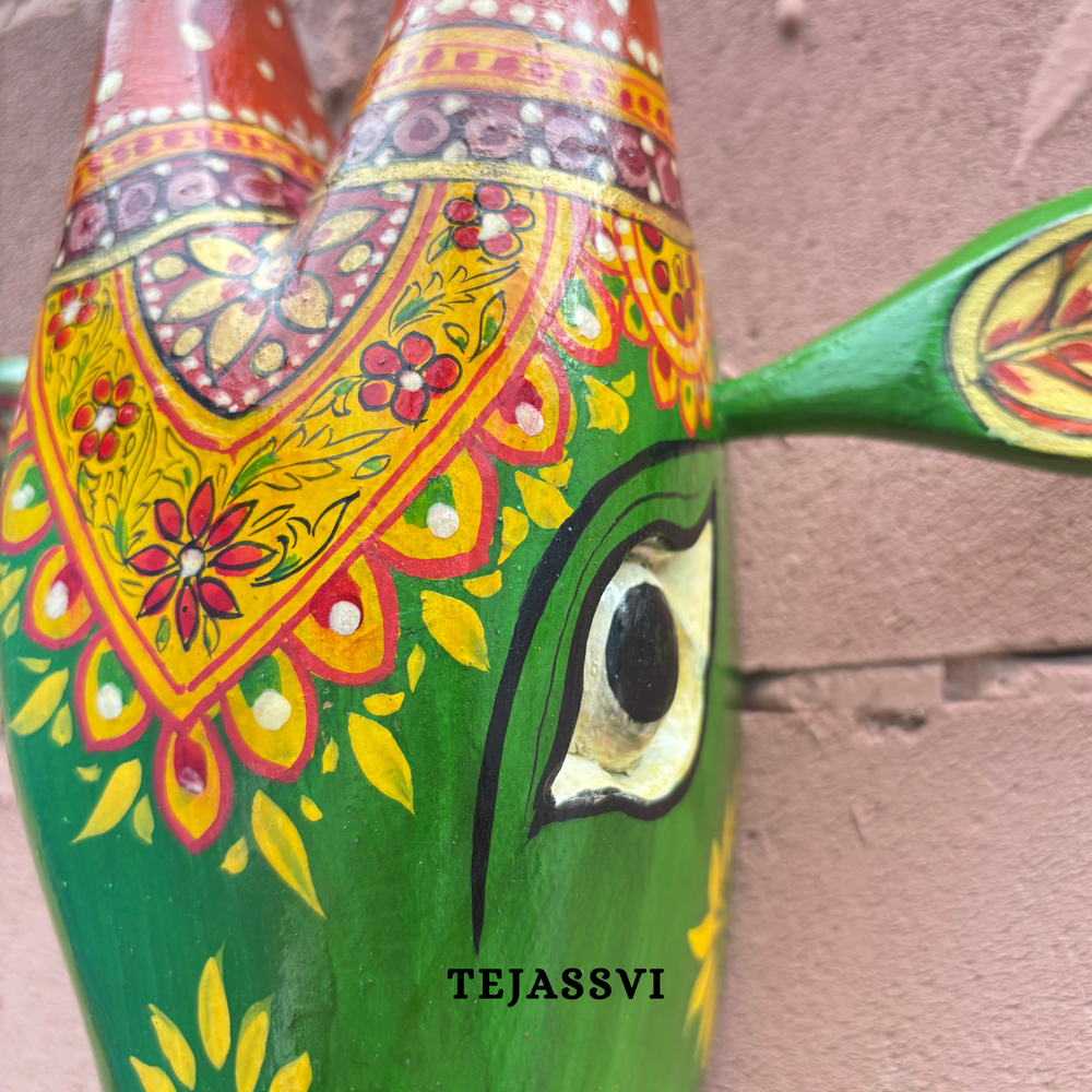 Wooden Painted Cow Head 15 Inches| Bull | Nandi Head Mask Wall Décor. Wooden Wall Hanging. Ethnic Indian Art.