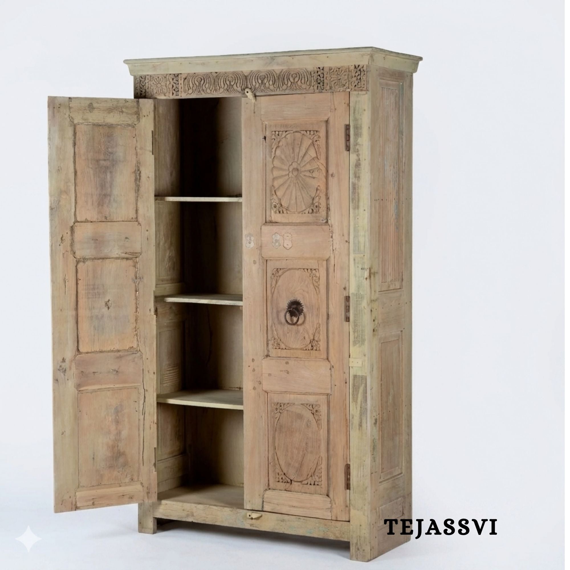 Wooden Indian Carving Wardrobe / Wooden carving Sideboard / Wooden Storage Cabinet | Luxury Entryway Table | wooden Storage Sideboard.