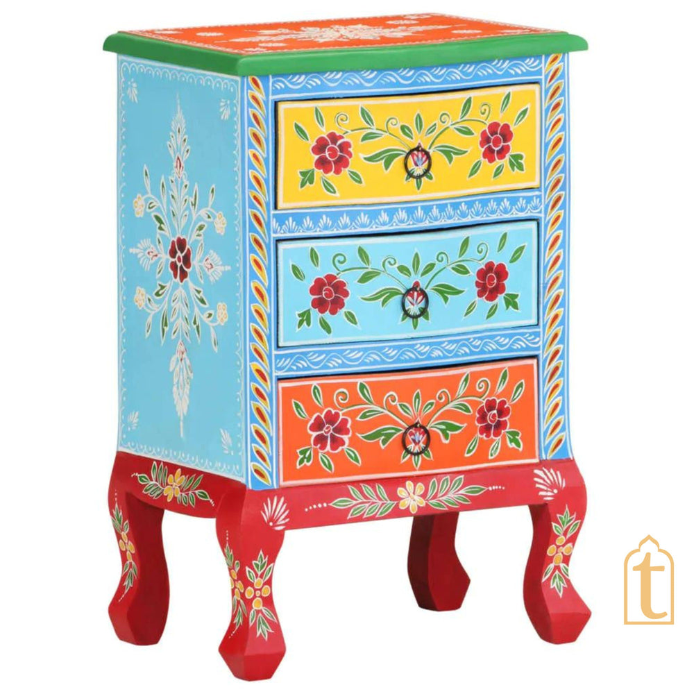 Hand painted Wooden Bedside Table Drawer-Almirah / Bedroom Decorative Night Lamp Stand Table / Beautiful Painted Wooden Cupboard.
