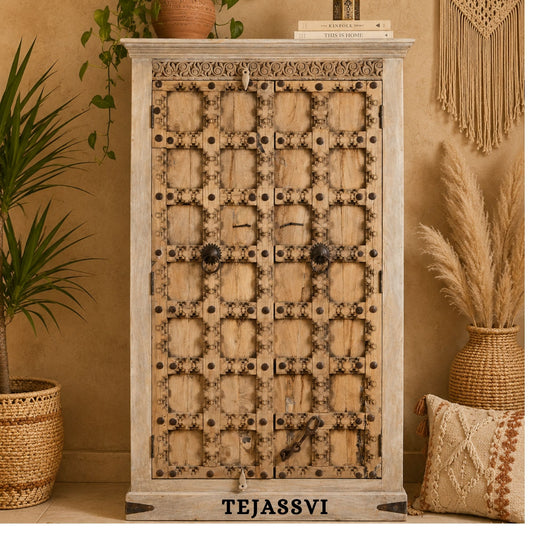 Wooden Indian Carving Wardrobe / Wooden carving Sideboard / Wooden Storage Cabinet | Luxury Entryway Table | wooden Storage Sideboard.