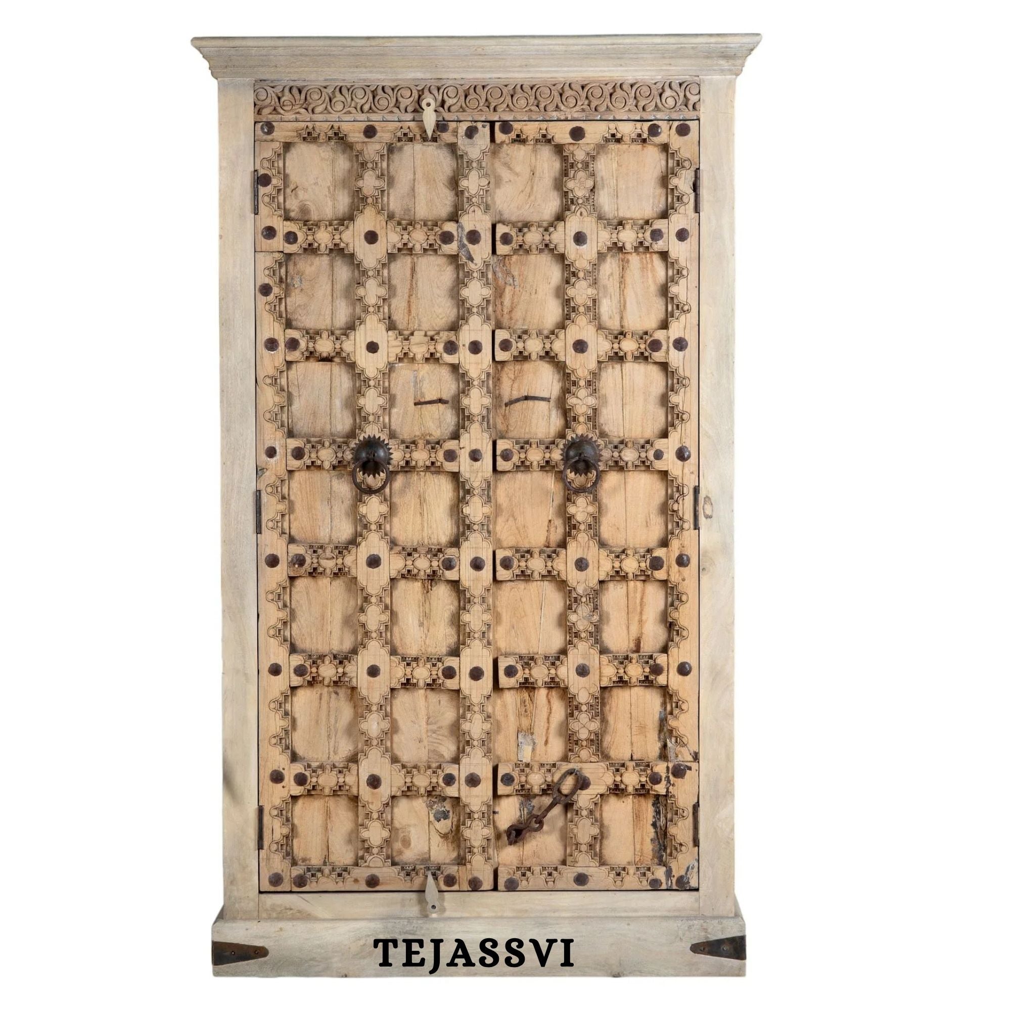 Wooden Indian Carving Wardrobe / Wooden carving Sideboard / Wooden Storage Cabinet | Luxury Entryway Table | wooden Storage Sideboard.