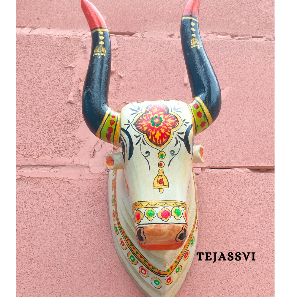 Wooden Carving Bull Head | Bull | Nandi Head Mask Wall Décor. Wall Hanging. Ethnic Indian Art Best Minimalist Gift Idea for Christmas/Diwali