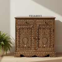 Handmade Wood Bone Inlay Modern Sideboards / Wood Bone Inlay Console | Wood Bone Inlay Cabinet With 2 Drawer & 2 Door Furniture  | Wooden Sideboards | Luxury Furniture.