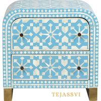 Bone Inlay Semi Round Geometric Pattern Design Small Sideboard / Bone Inlay Night Table / Bone Inlay Side Table / Bone Inlay Chest of Drawers For Bedroom.