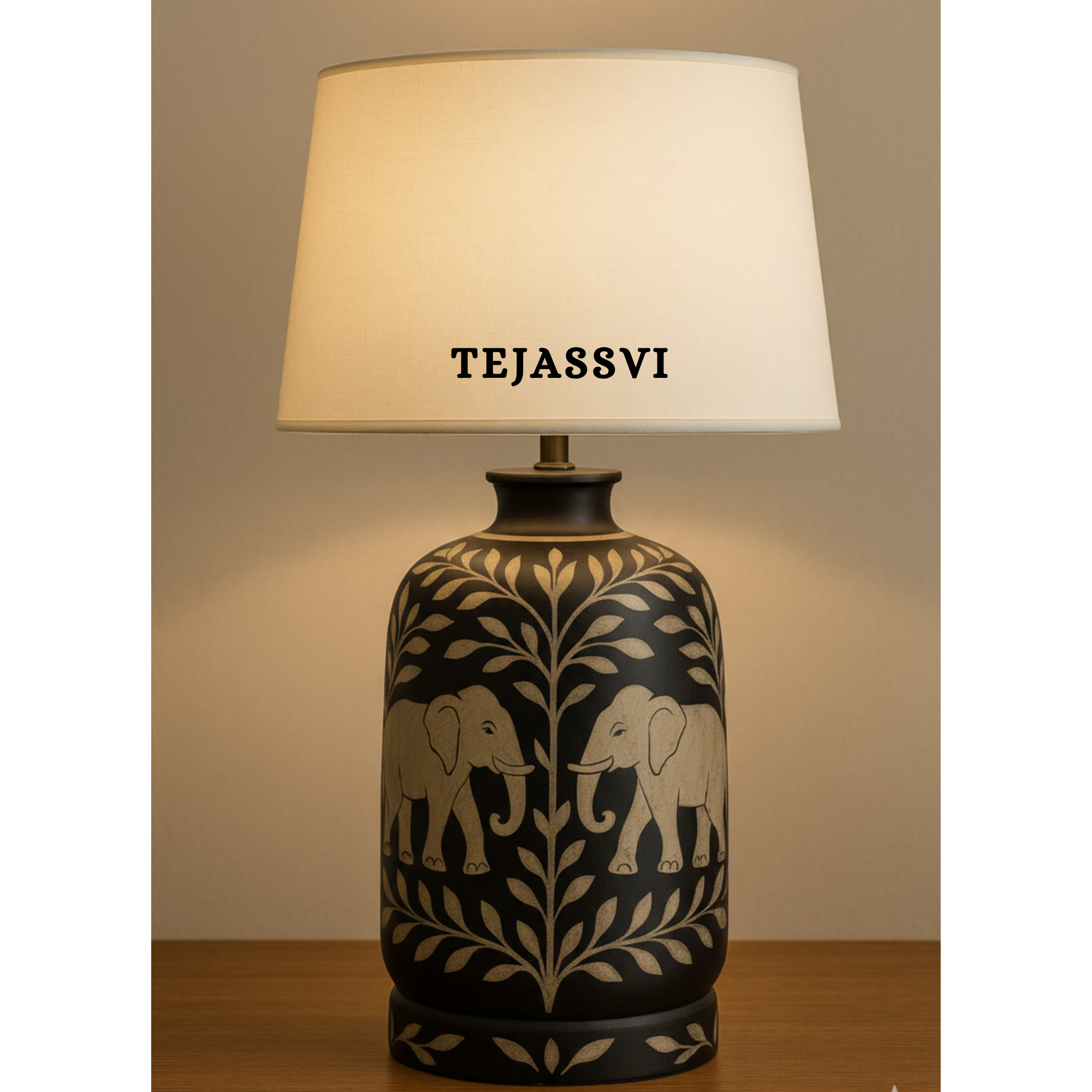 Wooden Bone Inlay Floral and Elephant Pattern Lamp for Bedroom / Bone Inlay Bed Room Lamp / Bedroom Décor Lamp / Handmade Inlay Table Lamp Home Decor Accent Light