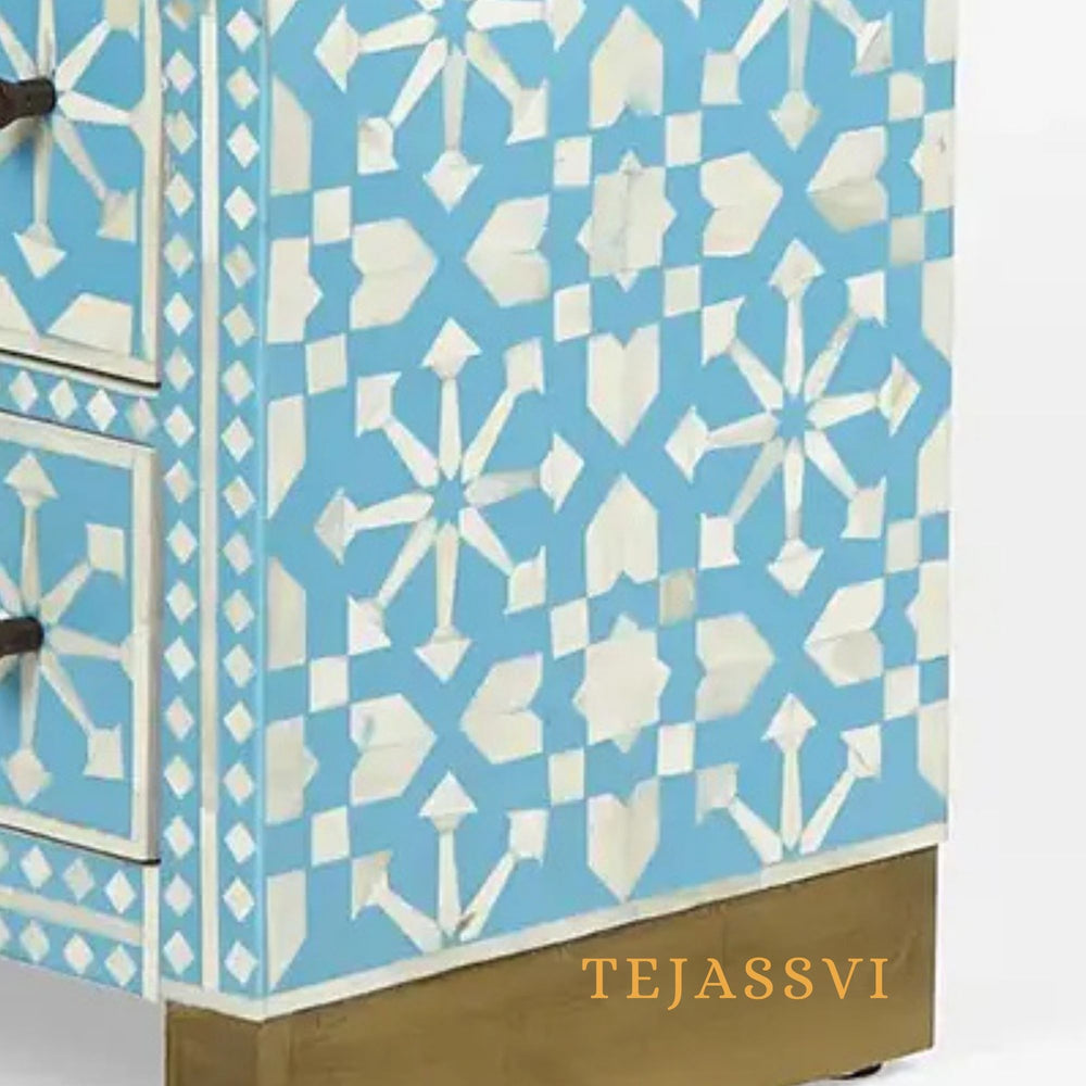 Bone Inlay Semi Round Geometric Pattern Design Small Sideboard / Bone Inlay Night Table / Bone Inlay Side Table / Bone Inlay Chest of Drawers For Bedroom.