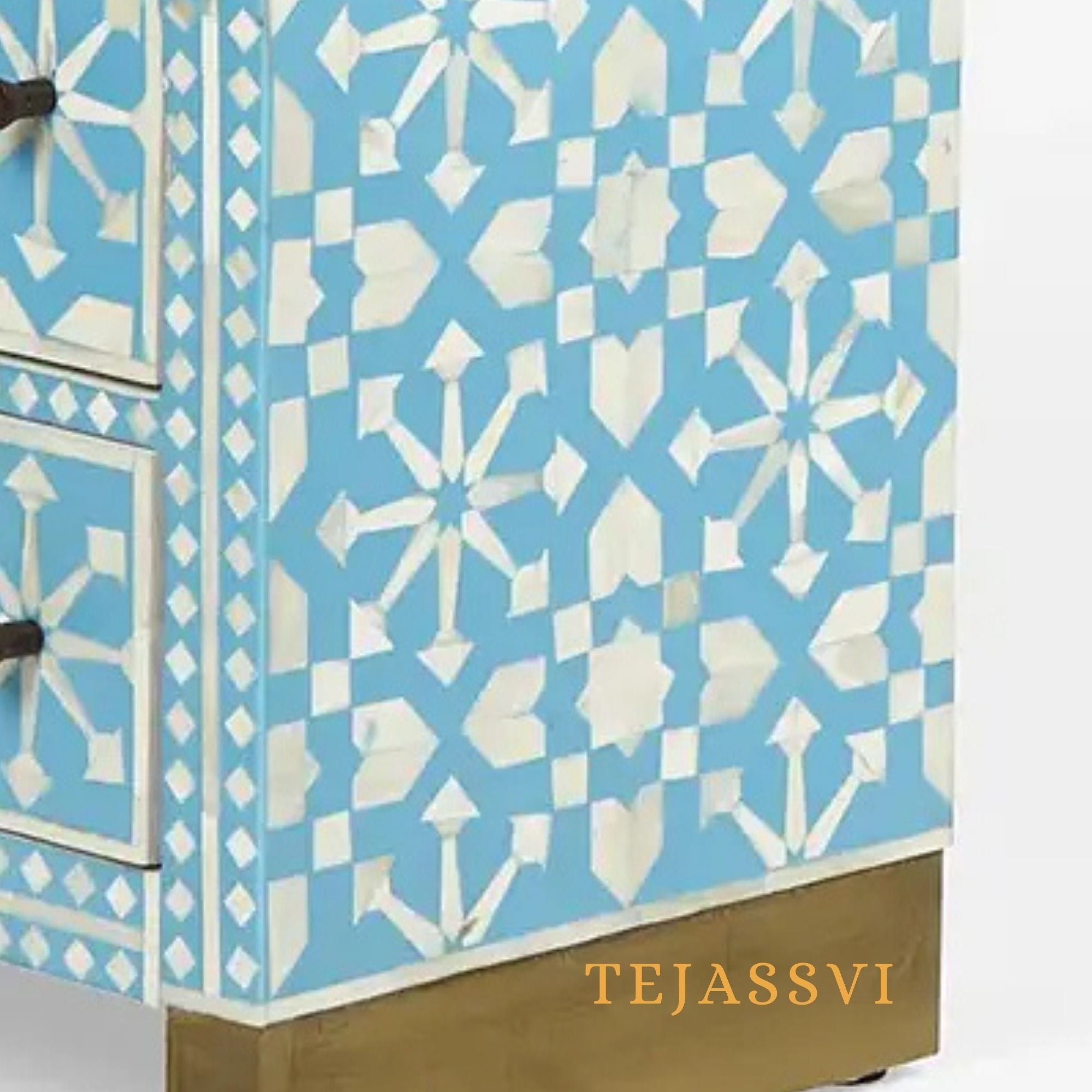 Bone Inlay Semi Round Geometric Pattern Design Small Sideboard / Bone Inlay Night Table / Bone Inlay Side Table / Bone Inlay Chest of Drawers For Bedroom.