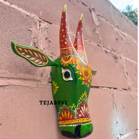 Wooden Painted Cow Head 15 Inches| Bull | Nandi Head Mask Wall Décor. Wooden Wall Hanging. Ethnic Indian Art.