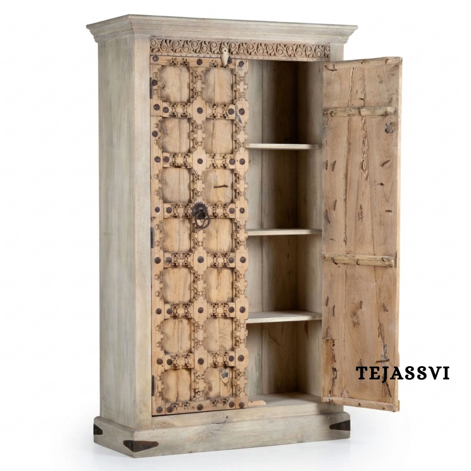Wooden Indian Carving Wardrobe / Wooden carving Sideboard / Wooden Storage Cabinet | Luxury Entryway Table | wooden Storage Sideboard.