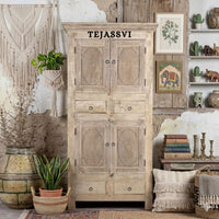 Wooden Indian Carving Wardrobe / Wooden carving Sideboard / Wooden Storage Cabinet | Luxury Entryway Table | wooden Storage Sideboard.