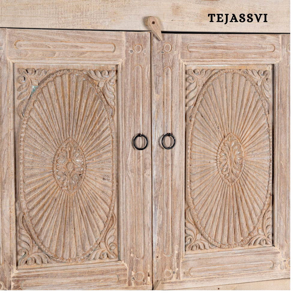 Wooden Indian Carving Wardrobe / Wooden carving Sideboard / Wooden Storage Cabinet | Luxury Entryway Table | wooden Storage Sideboard.