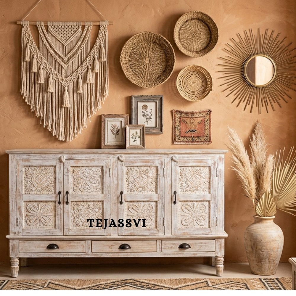 Wooden Indian Carving cabinet / Wooden carving Sideboard / Wooden Storage Cabinet | Luxury Entryway Table | wooden Storage Cupboard.