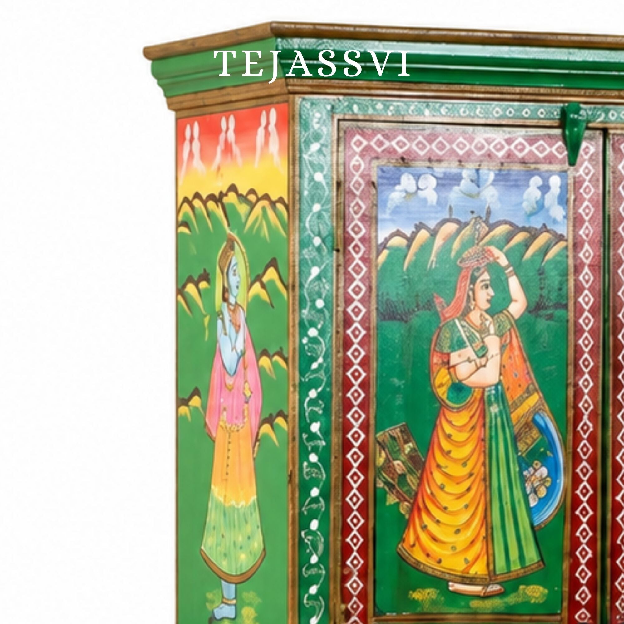 Wooden Hand Painted  Sideboard / Wooden Cabinet / Storage Side Boards / Hand made / Wooden Big Cabinet, Living Room Furniture, Fine Panting.