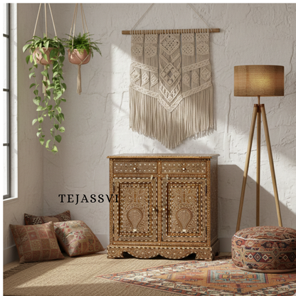 Handmade Wood Bone Inlay Modern Sideboards / Wood Bone Inlay Console | Wood Bone Inlay Cabinet With 2 Drawer & 2 Door Furniture  | Wooden Sideboards | Luxury Furniture.