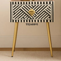 Bone Inlay Bedside Table for 1 Drawer / Bone Inlay Table / Strip Design Bedside Table / Bone Inlay Cocktail Table . (Copy)