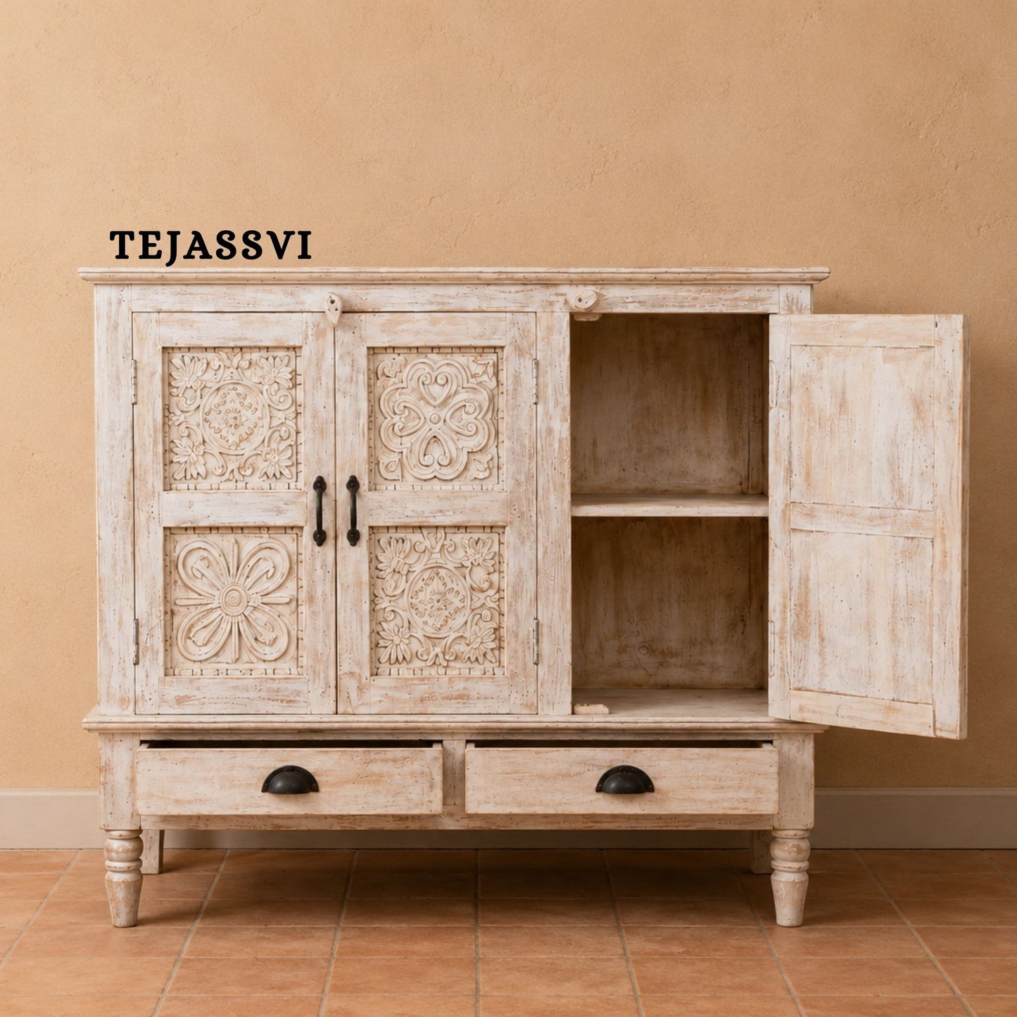 Wooden Indian Carving cabinet / Wooden carving Sideboard / Wooden Storage Cabinet | Luxury Entryway Table | wooden Storage Cupboard.