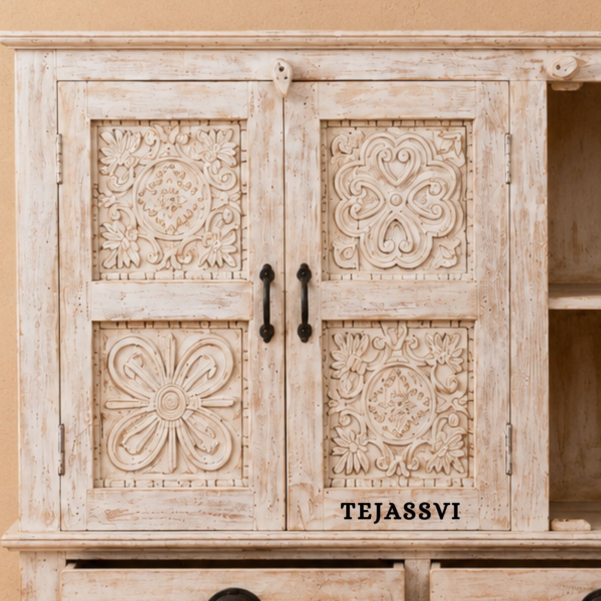 Wooden Indian Carving cabinet / Wooden carving Sideboard / Wooden Storage Cabinet | Luxury Entryway Table | wooden Storage Cupboard.