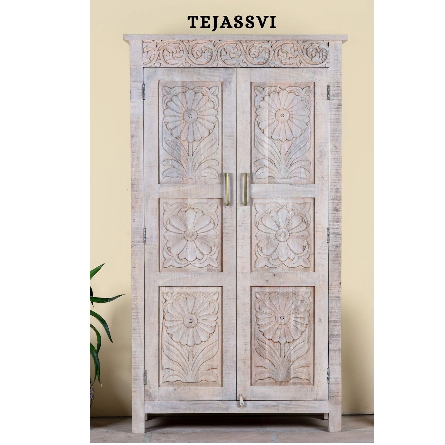 Wooden Indian Carving Wardrobe / Wooden carving Sideboard / Wooden Storage Cabinet | Luxury Entryway Table | wooden Storage Sideboard.