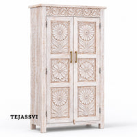 Wooden Indian Carving Wardrobe / Wooden carving Sideboard / Wooden Storage Cabinet | Luxury Entryway Table | wooden Storage Sideboard.