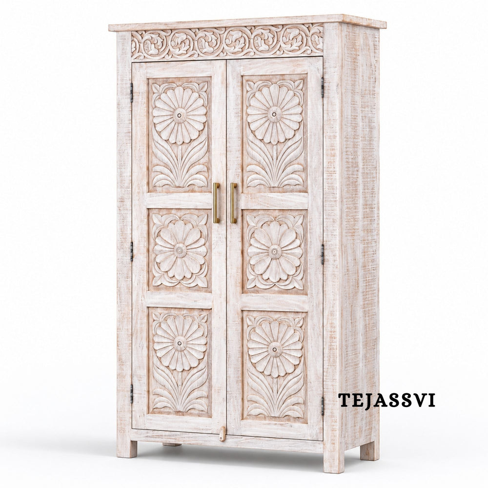 Wooden Indian Carving Wardrobe / Wooden carving Sideboard / Wooden Storage Cabinet | Luxury Entryway Table | wooden Storage Sideboard.