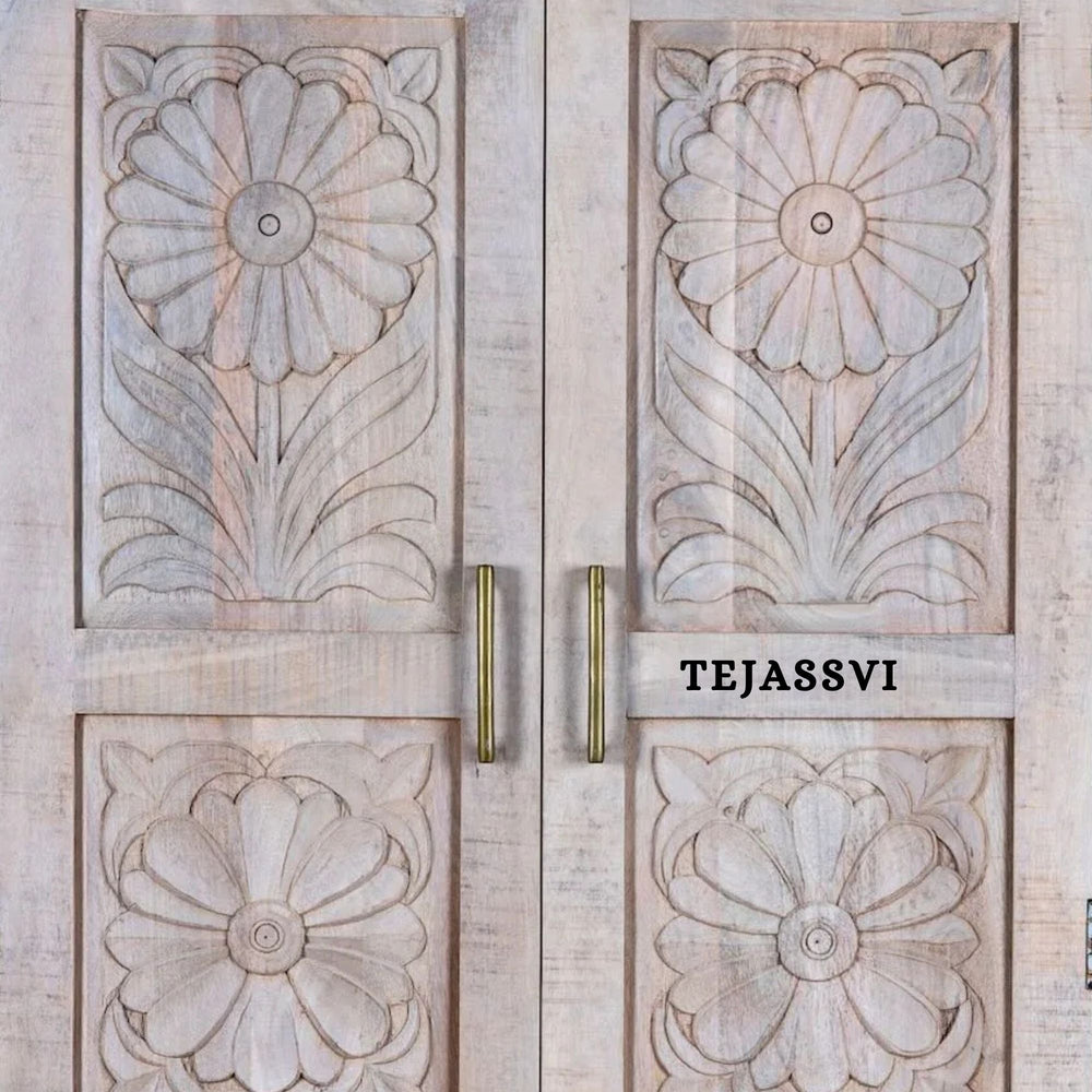 Wooden Indian Carving Wardrobe / Wooden carving Sideboard / Wooden Storage Cabinet | Luxury Entryway Table | wooden Storage Sideboard.