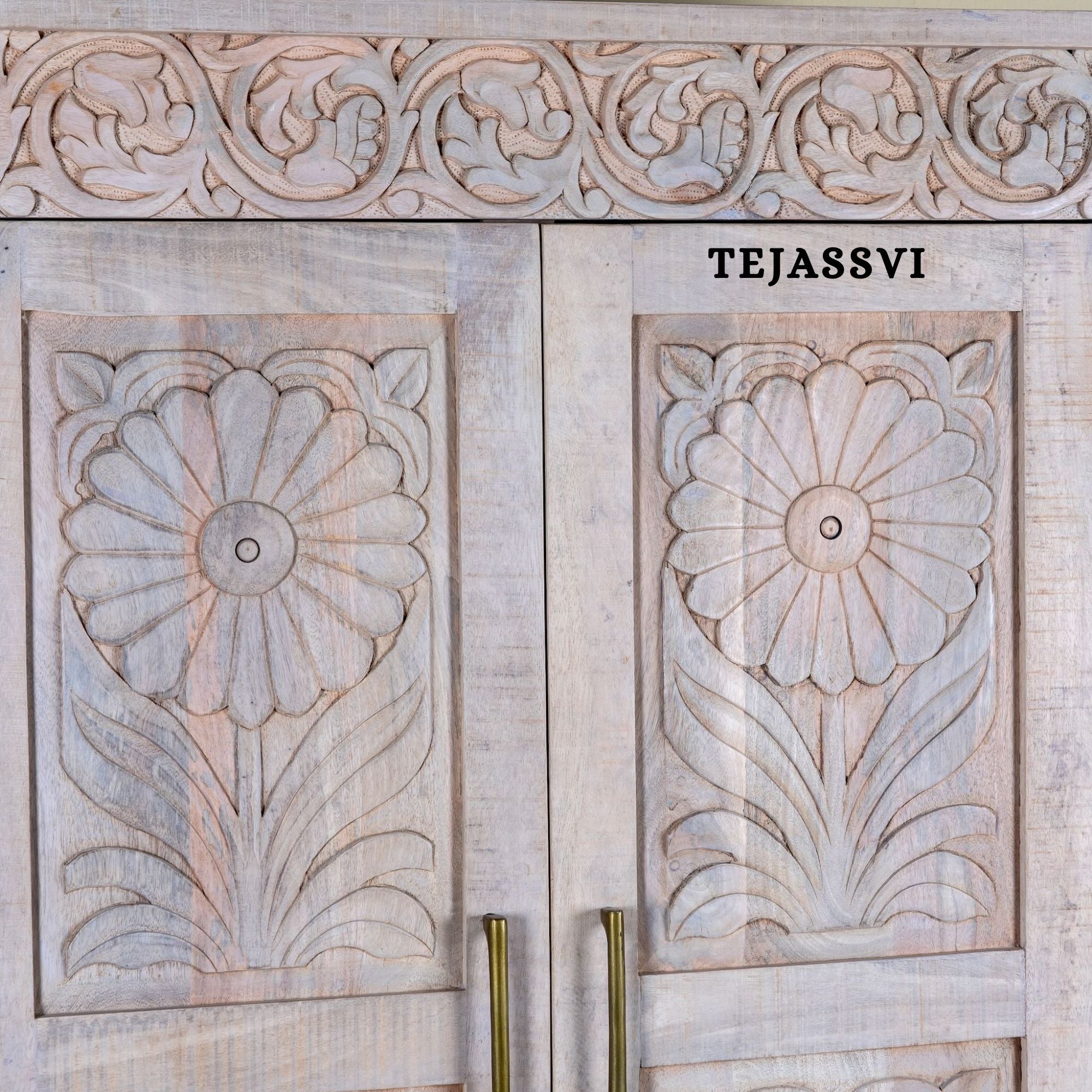 Wooden Indian Carving Wardrobe / Wooden carving Sideboard / Wooden Storage Cabinet | Luxury Entryway Table | wooden Storage Sideboard.