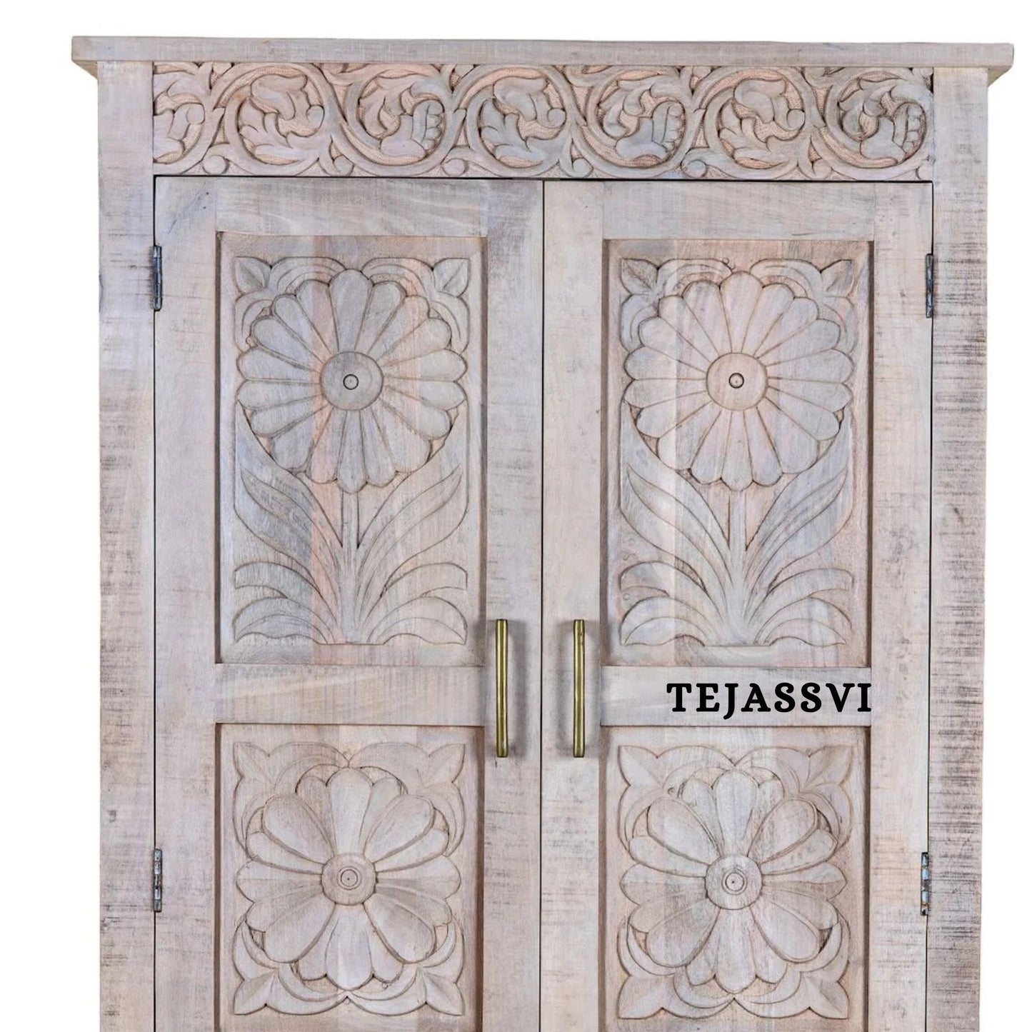 Wooden Indian Carving Wardrobe / Wooden carving Sideboard / Wooden Storage Cabinet | Luxury Entryway Table | wooden Storage Sideboard.