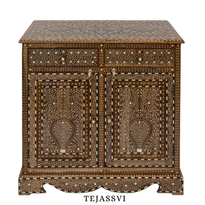 Handmade Wood Bone Inlay Modern Sideboards / Wood Bone Inlay Console | Wood Bone Inlay Cabinet With 2 Drawer & 2 Door Furniture  | Wooden Sideboards | Luxury Furniture.