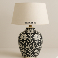 Wooden Bone Inlay Floral Pattern Lamp for Bedroom / Bone Inlay Bed Room Lamp / Bedroom Décor Lamp / Handmade Inlay Table Lamp Home Decor Accent Light
