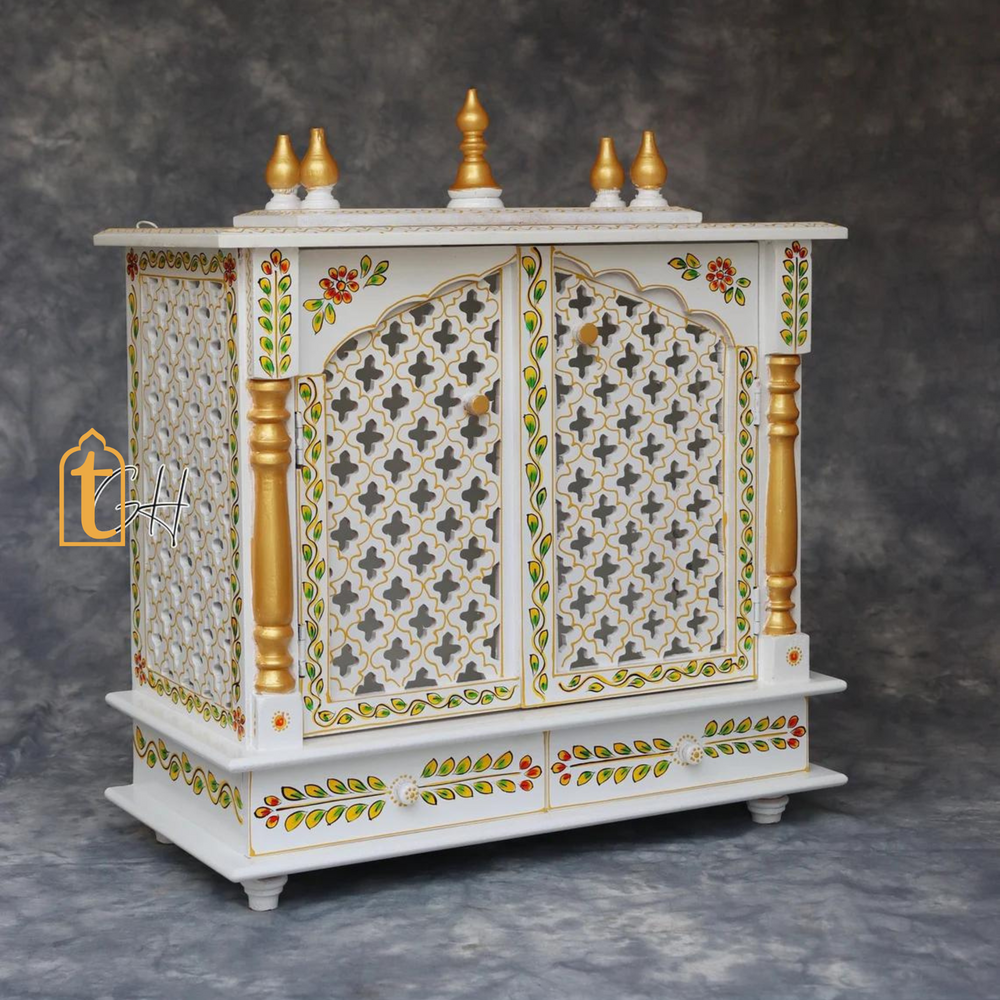 Handcrafted Wooden Pooja Mandir with Door | Large Wall Hanging Temple for Home | Brown Wooden Prayer Altar