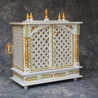 Handcrafted Wooden Pooja Mandir with Door | Large Wall Hanging Temple for Home | Brown Wooden Prayer Altar