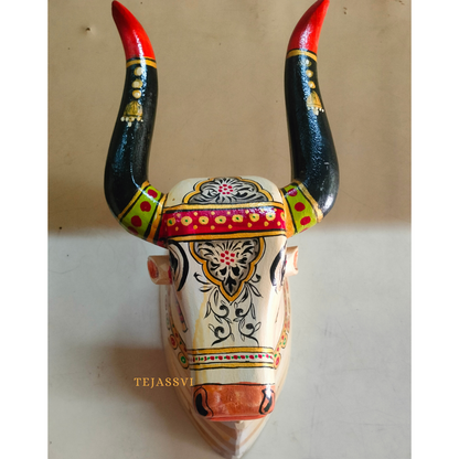 Wooden Carving Bull Head | Bull | Nandi Head Mask Wall Décor. Wall Hanging. Ethnic Indian Art Best Minimalist Gift Idea for Christmas/Diwali