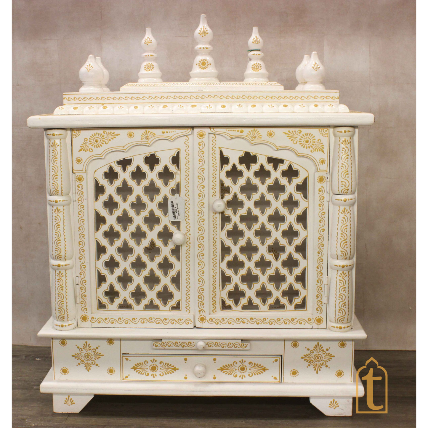 Wall Hanging Wooden Temple for Home | Handmade Pooja Mandir with Doors | Large Brown Prayer Room Shrine