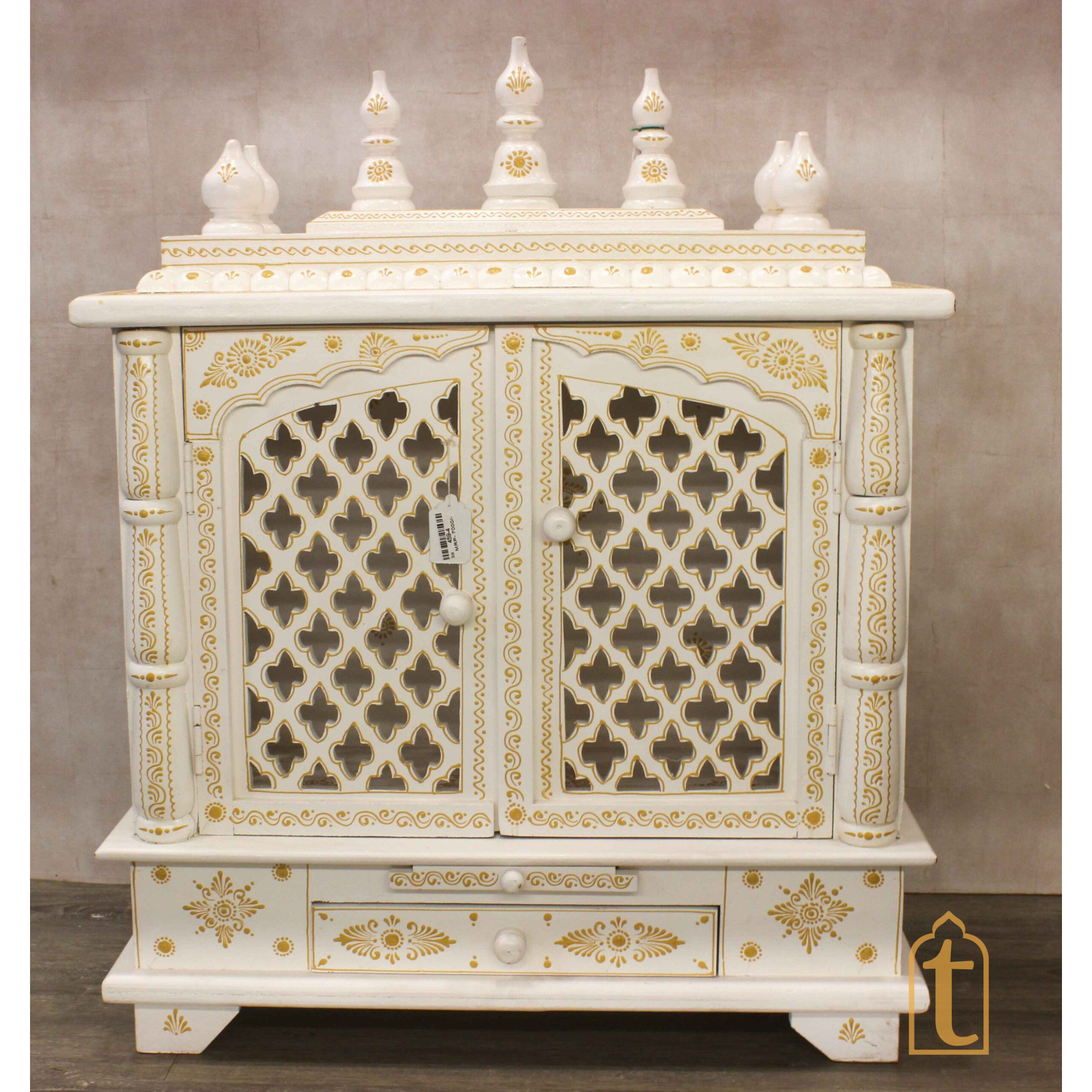 Wall Hanging Wooden Temple for Home | Handmade Pooja Mandir with Doors | Large Brown Prayer Room Shrine