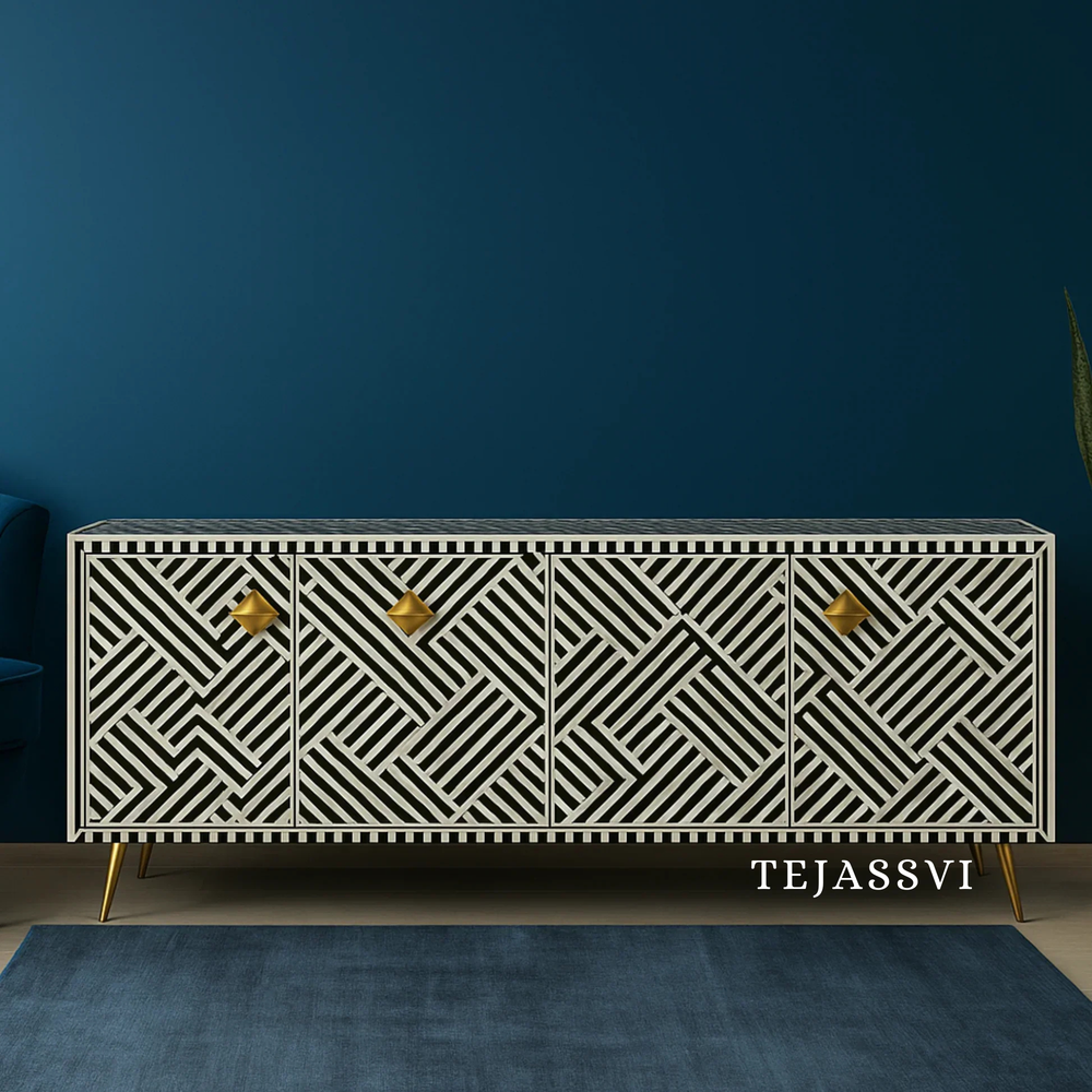 Bone Inlay Sideboard /  Wooden Bone inlay 4 Door Dresser / Bone Inlay TV Unit  / Bone inlay Buffet / Large Dresser /  Storage Unit.