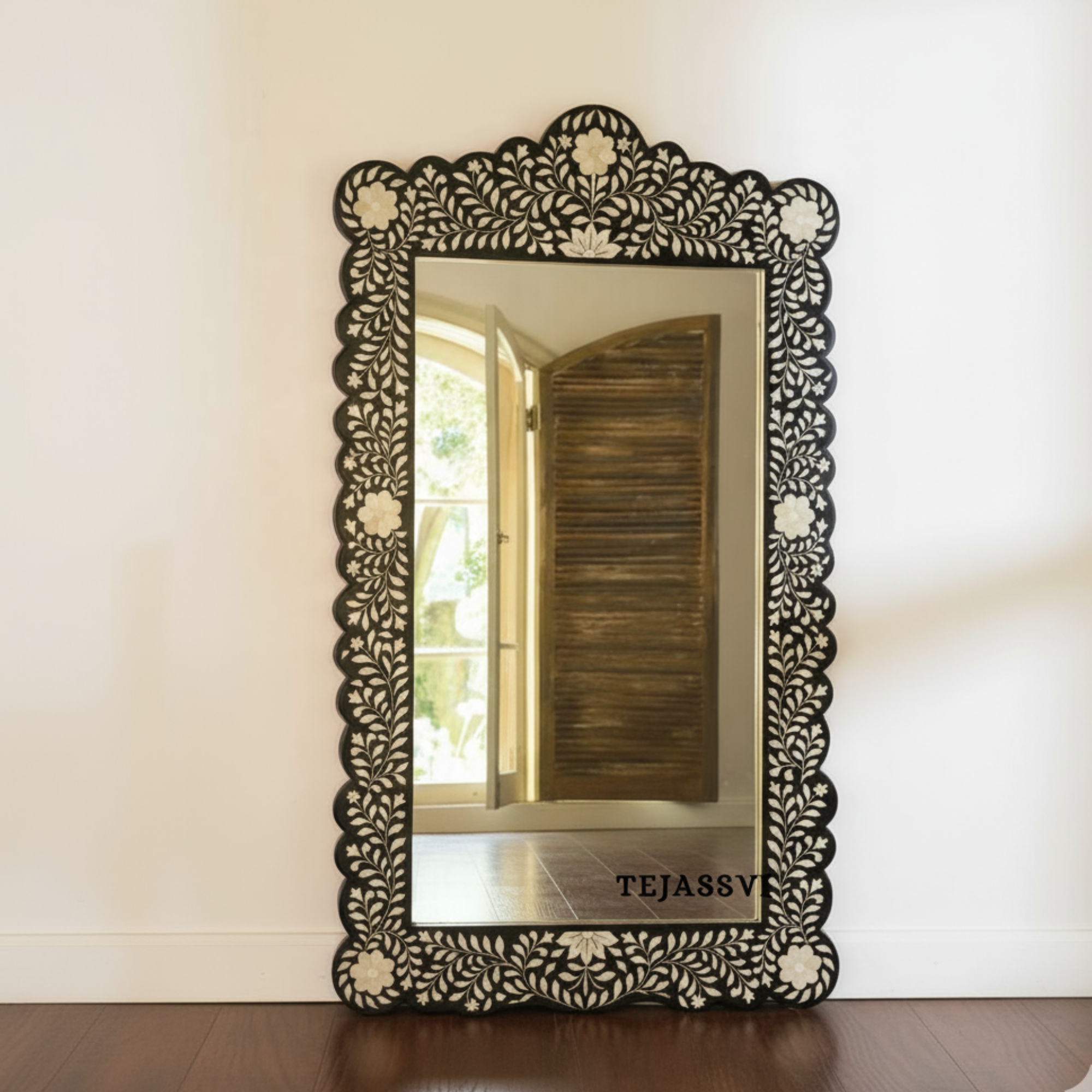 Bone Inlay Large Mirror Black Resin Wall Décor Mirror