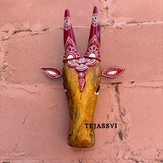 16 Wooden Cow Head | Bull | Nandi Head Mask Wall Décor. Wooden Wall Hanging.Ethnic Indian Art Best Minimalist Gift Idea for Christmas/Diwali