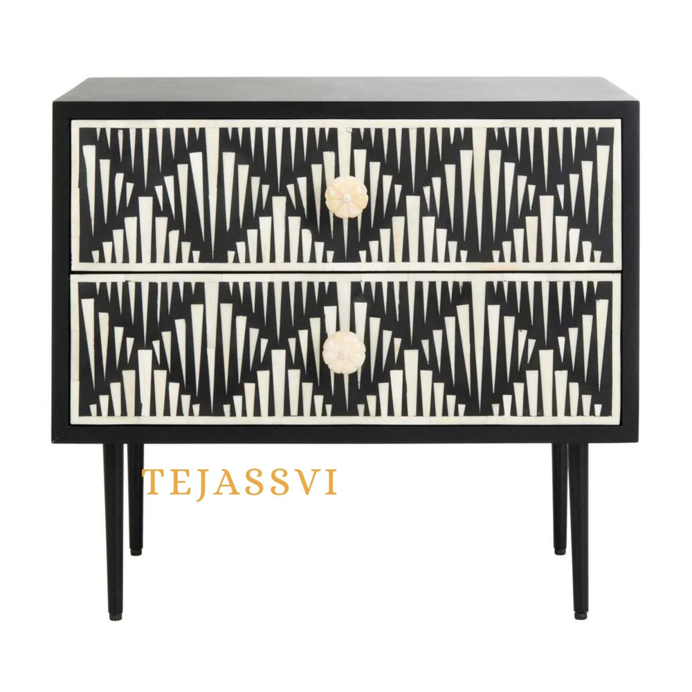 Handmade Bone Inlay Bedside Table For Black Color, Bone Inlay Table ,  Strip Design Bedside Table, Bone Inlay Cocktail Table